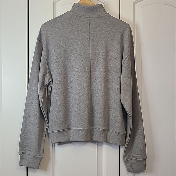 adidas Women's Essentials 3-Stripes Quarter-Zip Sweatshirt Gray and White Size L - Picture 7 of 12